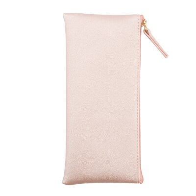 Súper recomendado, caja de lápices Simple de cuero negro dorado plateado rosa, suministros escolares, papelería Bts, bolsa de almacenamiento para , caja de lápices: Rosa