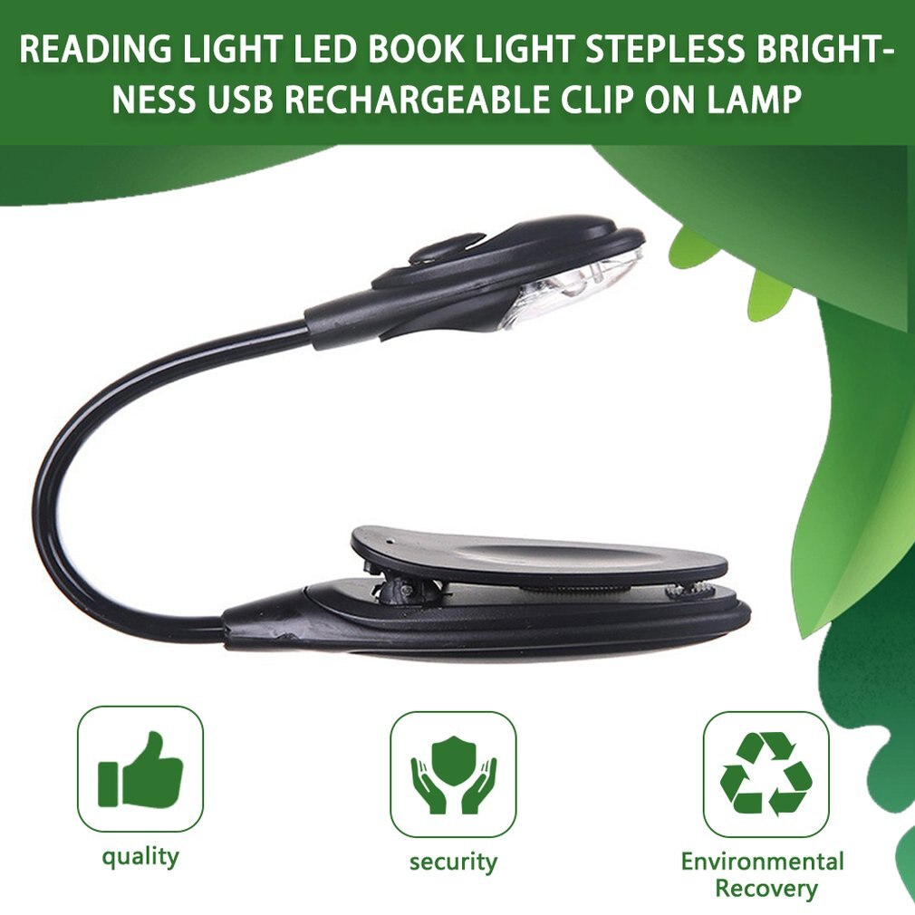 Leeslamp Led Boek Licht Traploze Helderheid Micro Usb Oplaadbare Clip On Lamp Met Flexibele Zwanenhals