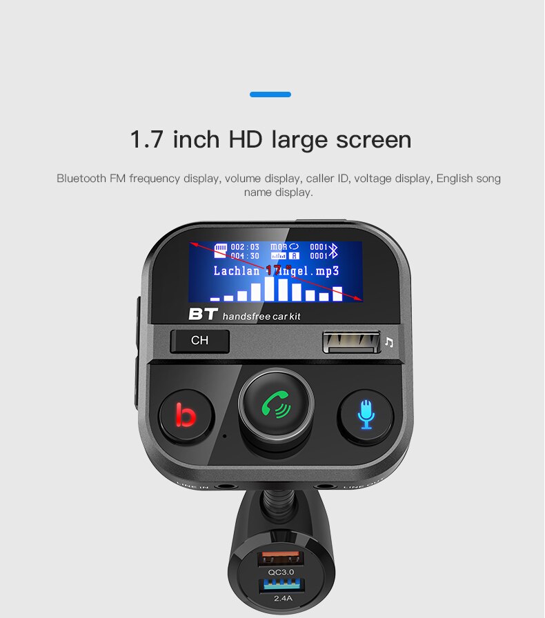 Bluetooth 5,0 Hände Geben Anruf in-Auto FM Sender Auto Bausatz Dual USB QC 3,0 schnell aufladen TF U disk Mp3 Spieler Ein Schlüssel Bass Musik