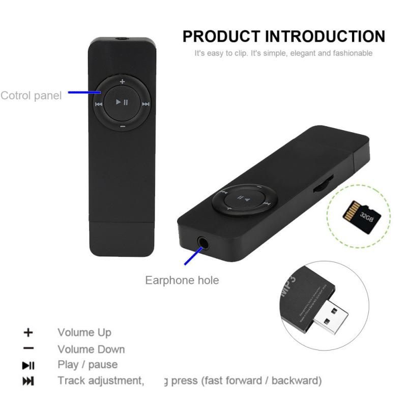 Draagbare usb in-line sport  mp3- speler lossless sound muziekspeler ondersteunt micro sd tf-kaart sportmuziek  mp3- speler snoepkleur