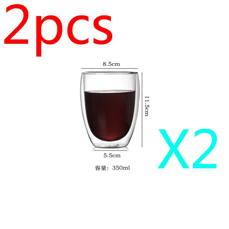 Transparante Double-Layer Isolatie Cup Warmte-Proof Anti-Freeze Melk Kopje Koffie Kopje Thee Cup Drankkop ijs Cup: 350ml x2