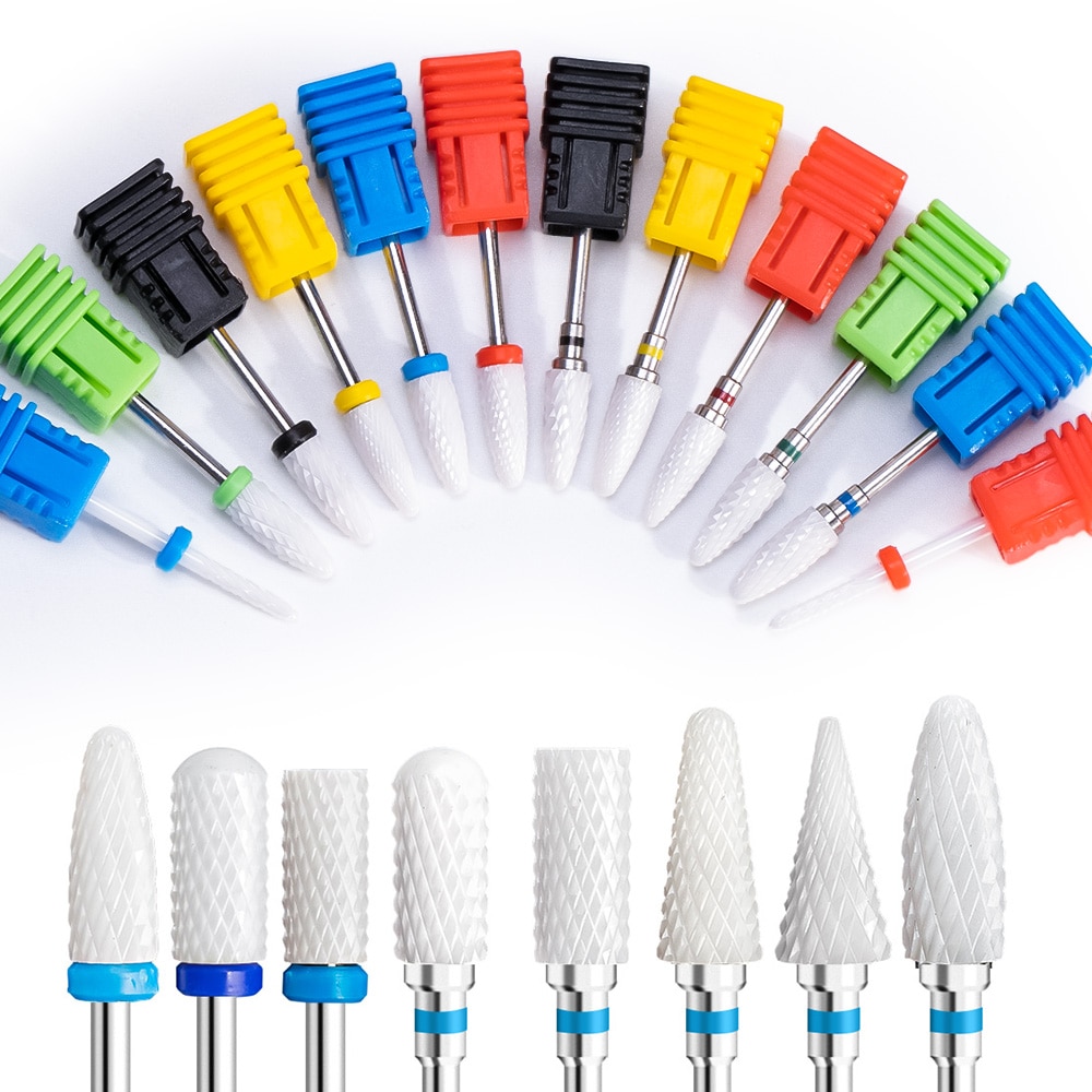 Juego de brocas de cerámica para uñas, Kit de taladro eléctrico de manicura para fresadora, limas de uñas, accesorios de equipo de arte de uñas, 5 uds.