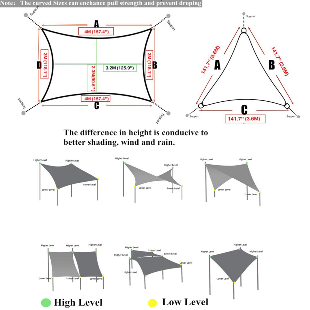 3x2M Waterproof Sun Shade Polyester Square Rectangle Shade Sail Garden Terrace Canopy Swimming Camping Hiking Yard Sail Awning