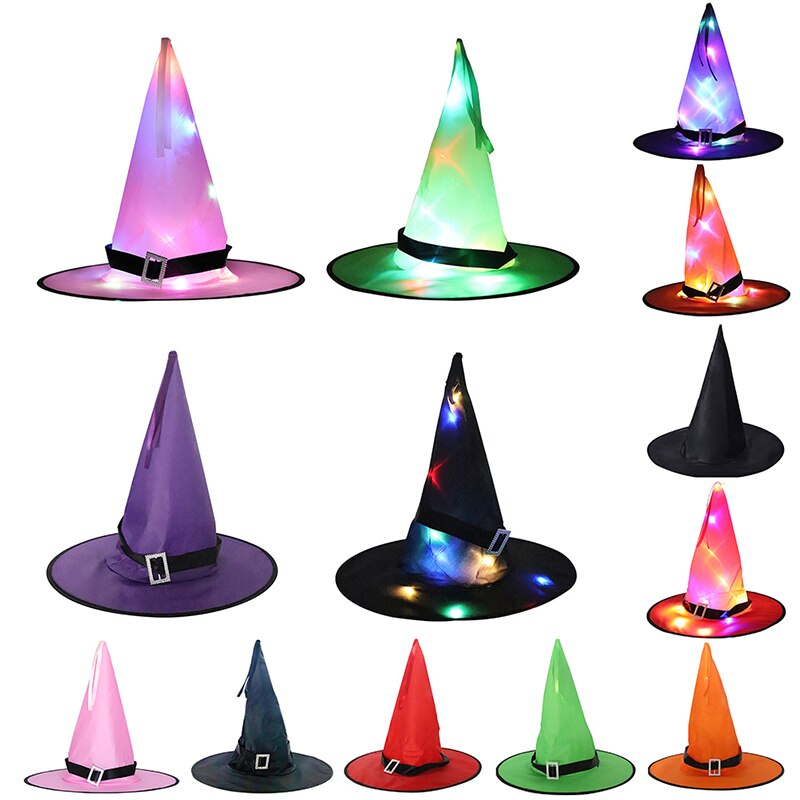 1pcs Halloween Witch Hat Glowing Witches Hat Hanging Halloween Home Party Decor Suspension Tree Glowing Hat Cosplay Costume