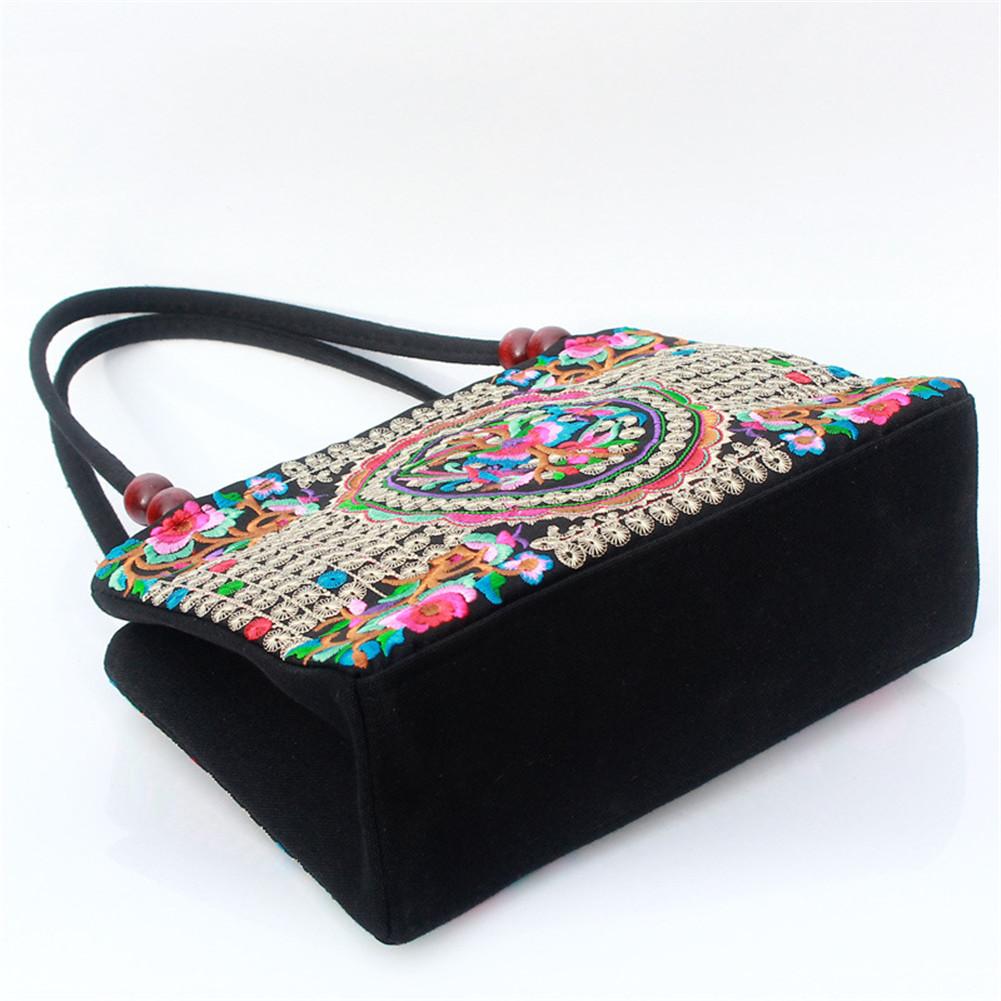 Women's Tote Bag - Floral Embroidered Canvas - Zipper Closure - Shoulder Top-Handle - Vintage Style