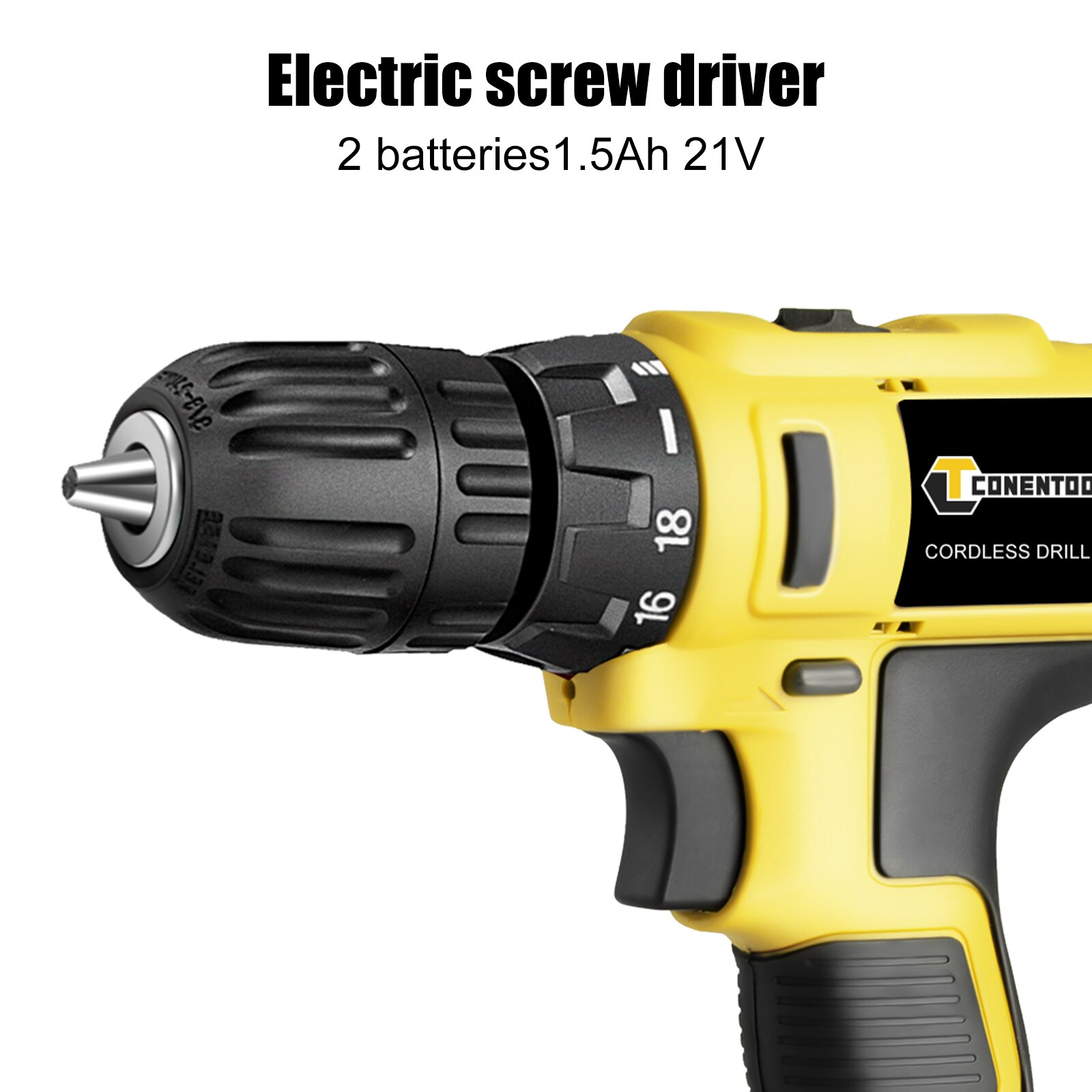 CONENTOOL-destornillador eléctrico inalámbrico de 21V, taladro recargable de impacto LED de 2 velocidades, herramientas eléctricas, paquete de batería de 1.5Ah