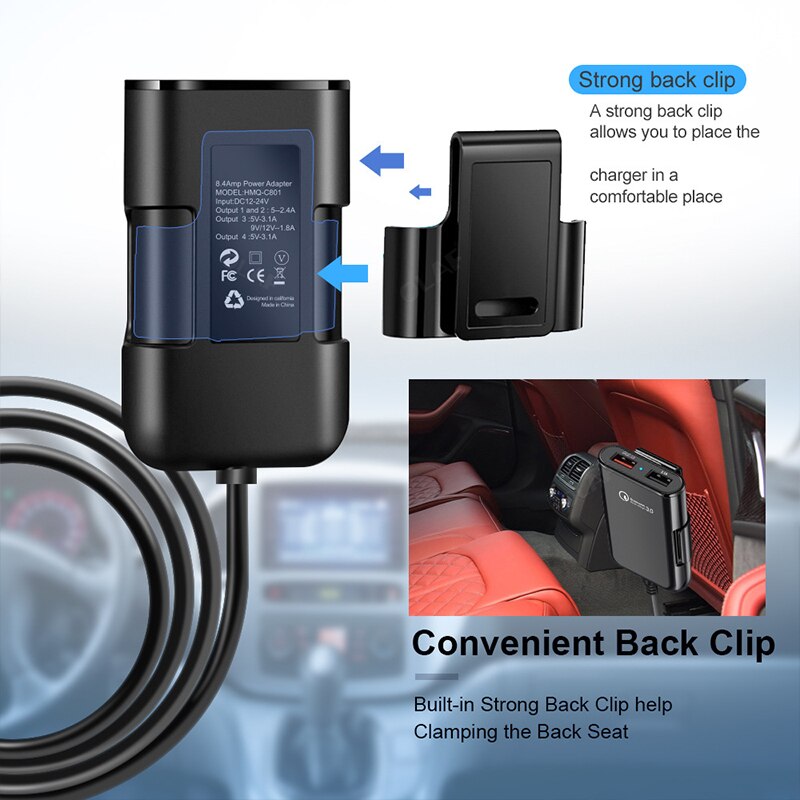 Slot per accendisigari per Auto caricabatterie USB QC 3.0 presa per Splitter USB adattatore per ricarica per Auto sedile posteriore telefono cellulare accessori per Auto