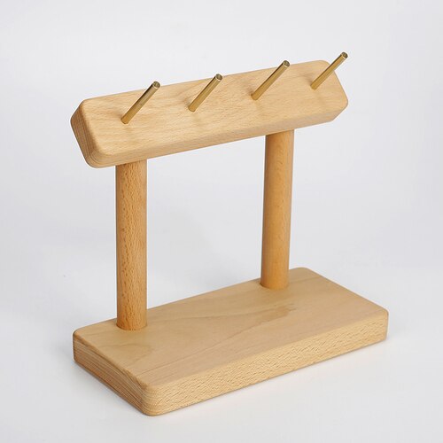 Solid Wood Brass Key Hook Storage Bracket Beech Black Walnut Desktop Seat Hook Jewelry Four Hooks Decorative Shelf Key Organizer: Beech