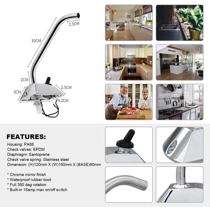 12v rv vattentryck pump , 3.8 l/ min elektrisk sötvatten pump med kran kran för rv husbil marin båt gräsmatta