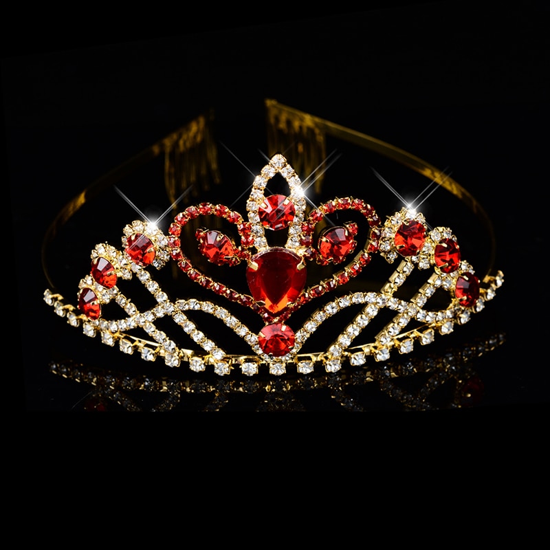 Couronne de princesse de reine pour femmes et filles, coiffure verte, rouge, cristal or, grand diadème, accessoires de coiffure de mariée, mariage