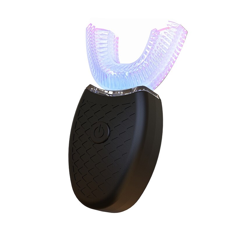 360 graders automatisk sonisk elektrisk tandbørste silikone ultralyds elektronisk u type tandbørste usb genopladelige tænderens: Sort
