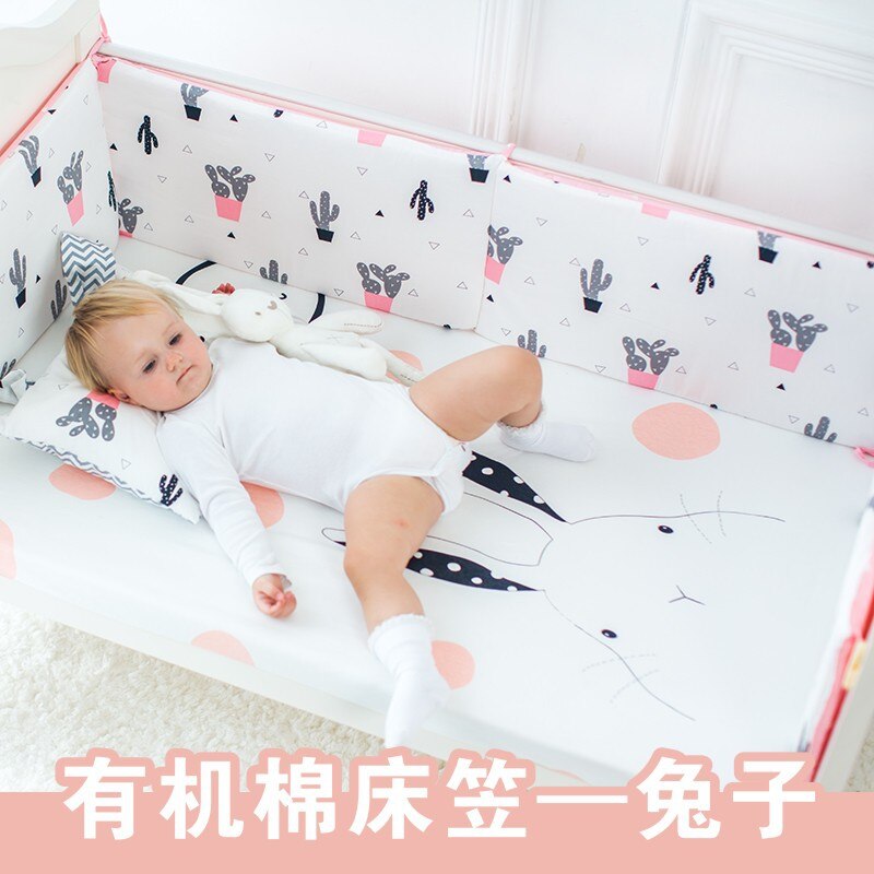 Nyfødt baby monteret krybbe ark tegneserie print lagen baby seng madrasovertræk til unisex drenge piger: Kanin