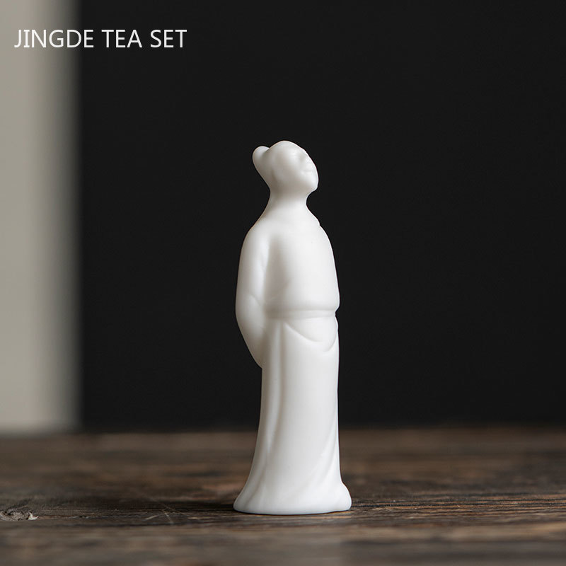Statue en céramique en porcelaine blanche, décoration pour le thé, décor pour animaux de compagnie, ornement fait à la main, accessoires pour Table à thé, Boutique, service à thé