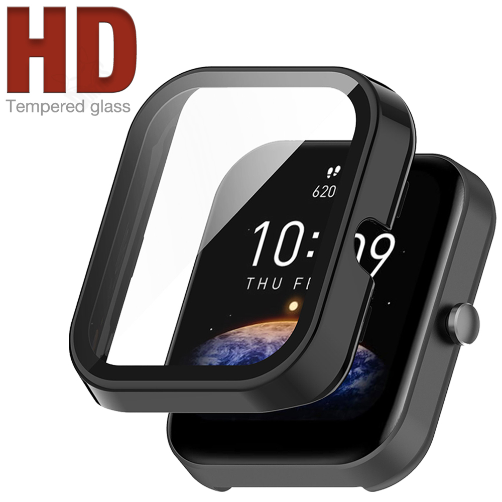 Case + Glass for Amazfit Bip 3 / 3 Pro Screen Protecor All Around Coverage Protective Bumper Case Cover Anti-scratch Accessories