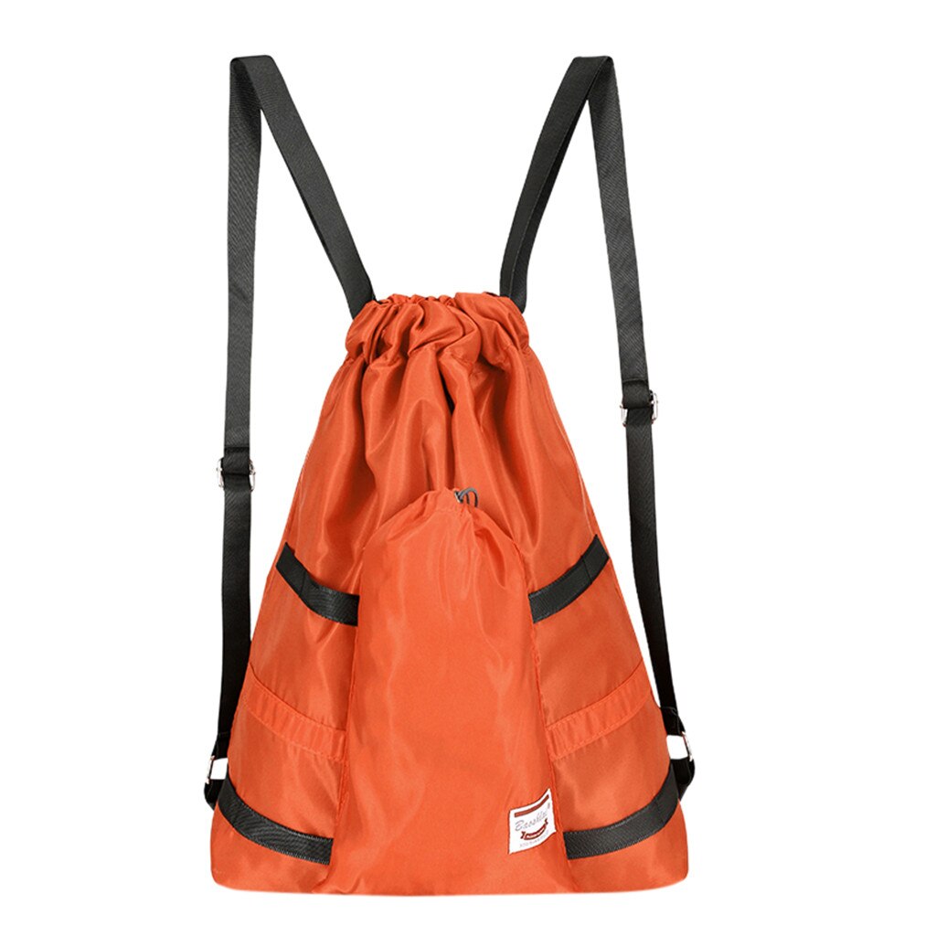 Large Drawstring backpack Men Women Fitness Gym Bag Outdoor Travel Waterproof Nylon String Backpack for Running Swimming Hiking: Orange