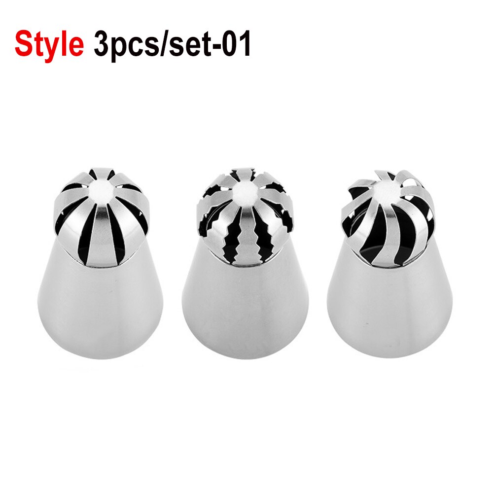 3 Stks/set Russische Bloem Icing Piping Nozzles Cake Decoratie Nozzle Icing Piping Decorating Tips Gebak Cupcake Decoratie Gereedschappen: 3pcs-01