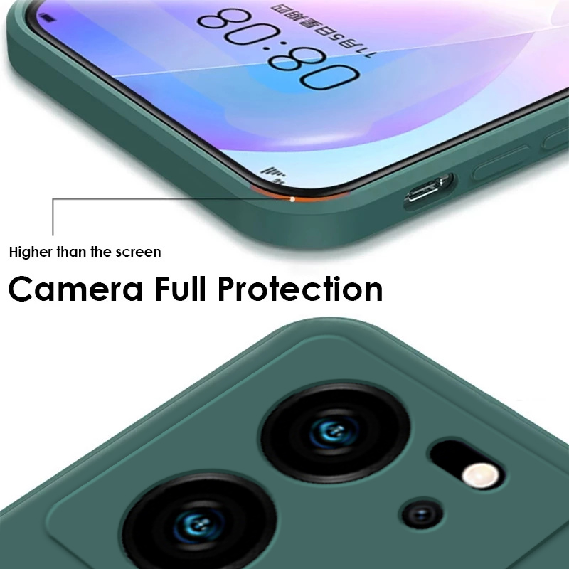 Voor Xiaomi 13 T Pro telefoonhoesjes Vierkante Vloeibare Siliconen Camera Lens Protector Zachte Cover voor Xiaomi Mi 13 t 13 T Mi 13 T Pro Schokbestendige hoesje