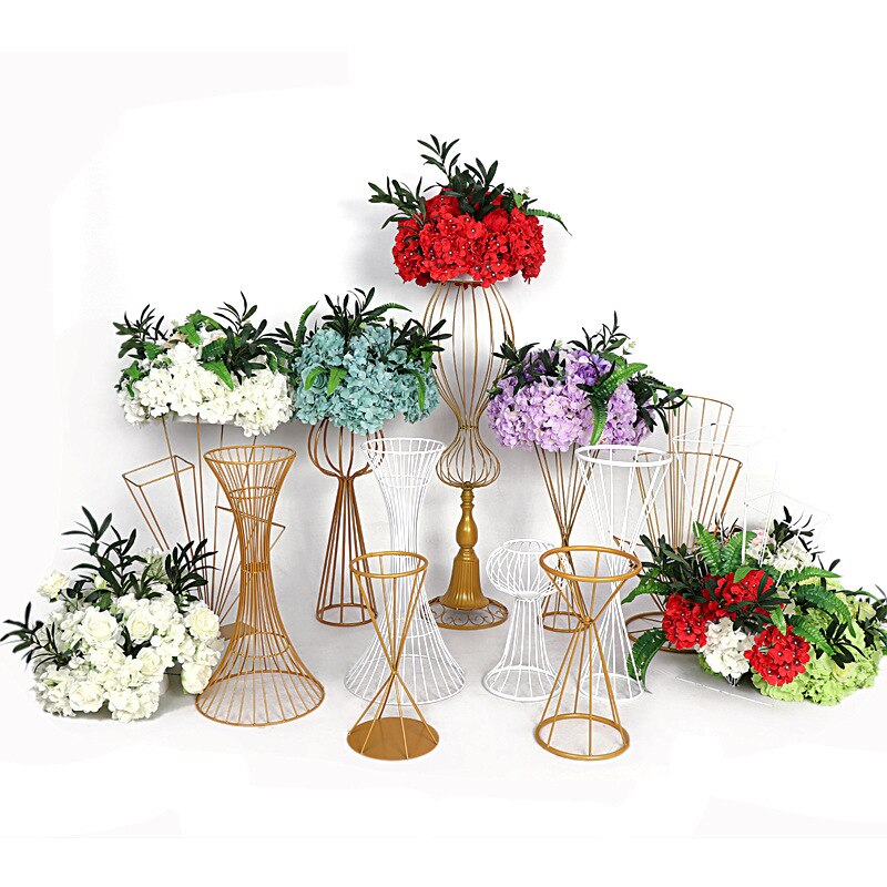 Gold Metal Flower Stand Flower Pillar Rack Centerpiece Road Lead For Wedding Party Event Decoration