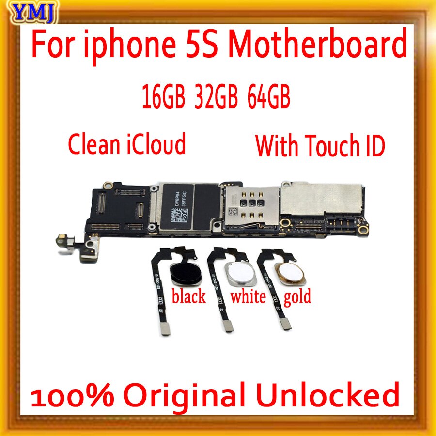 Voor iphone 5S Originele ontgrendeld Moederbord met/zonder Touch ID, met IOS Systeem MB Plaat voor iphone 5 4S Mainboard 16G 32G 64GB