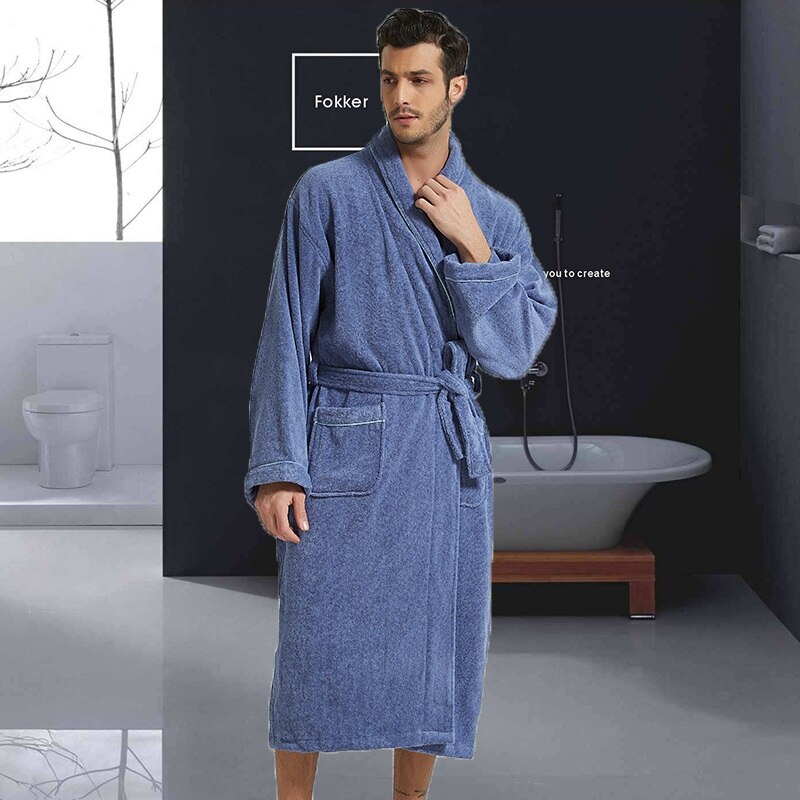 Peignoir d'hiver hommes, Robes chaudes, châle épais allongé, peignoir, Kimono, vêtements pour la maison, Robe à manches longues, peignoir homme: Blue / XL