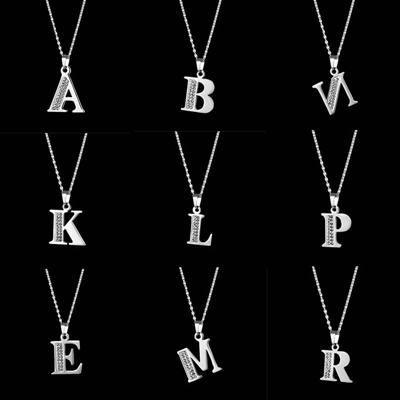 modisch Edelstahl Zirkon A-Z Alphabet Anhänger Kette Halskette Für Frauen Männer Punk Initial Buchstaben Name Halskette Schmuck