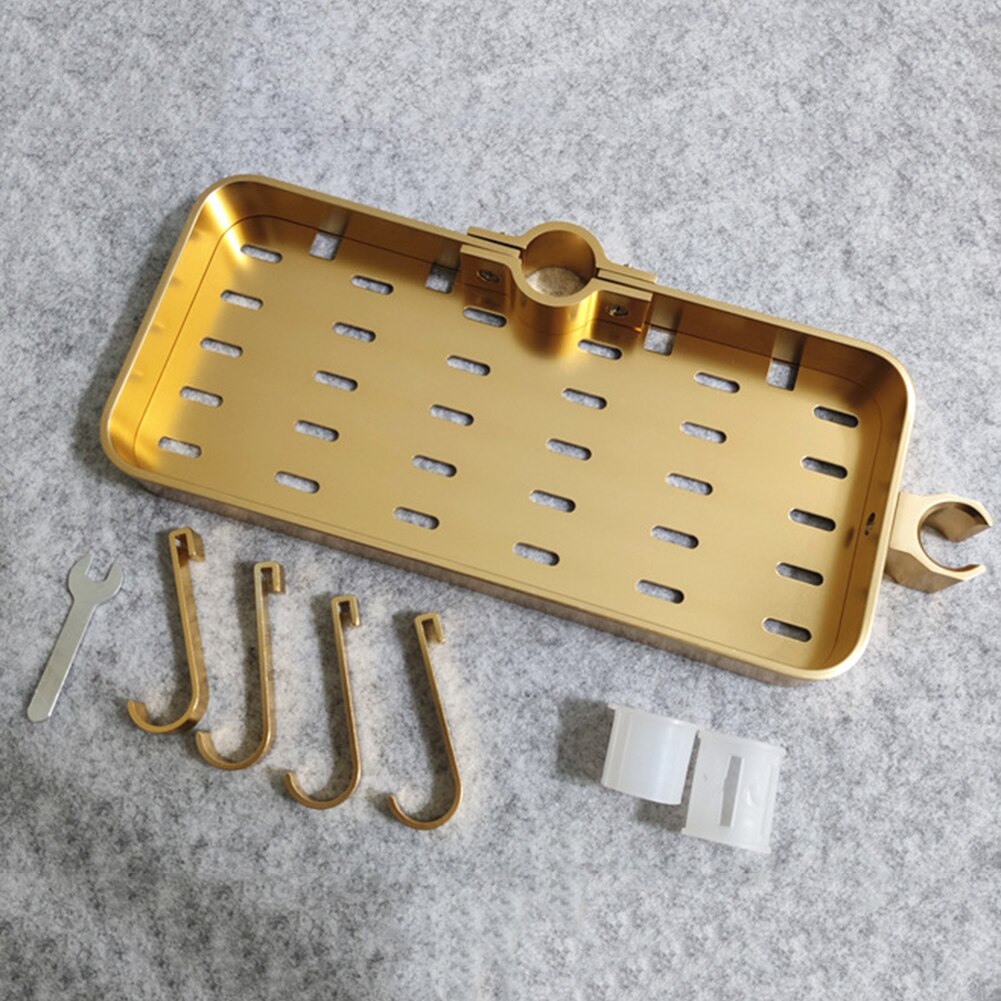 Bathroom Shampoo Storage Tray Lifting Rod No Drilling Rectangle Shower Shelf
