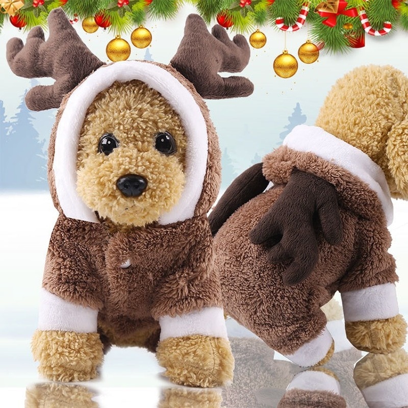 Puoupuou sjovt kæledyr hundetøj jul hættetrøje kostume tykkere varm tegneserie tøj til lille hundetøj sød ropa para perro