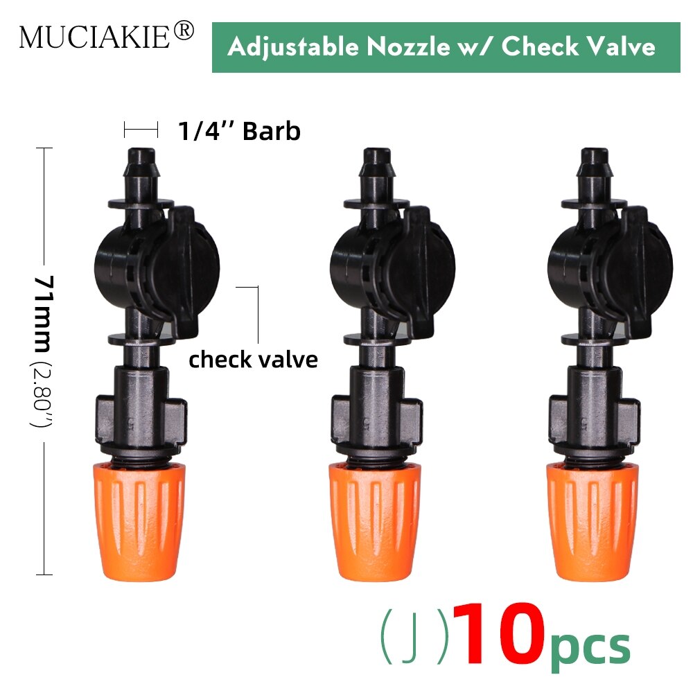 Orange Adjustable Garden Micro Drip Irrigation Misting Nozzles Sprinklers with w/ 1/4'' 3/8'' Hose Barbed Tee Threaded Connector: Jx10pcs