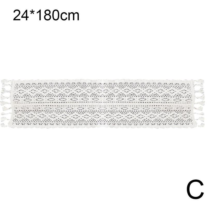 Long Lace Tablecloth Woven Table Runner Beige Crochet Romance Hollow Wedding Coffee Cover Nordic Decor Bed Runners I5p0: C