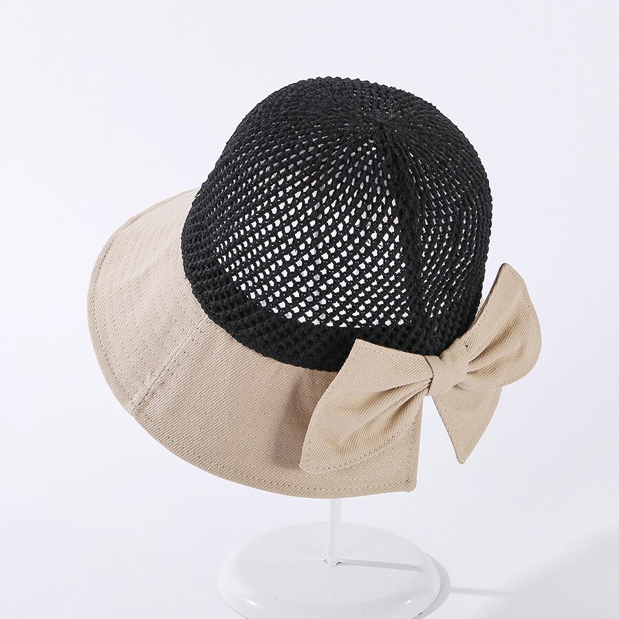 Cokk sommarmössor för kvinnor stickad vikbar solhatt som andas med rosett solskydd solskydd koreansk strandmössa keps resa: Röd