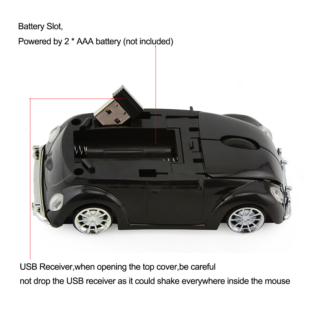 Optical Wireless Mouse Beetle Car Shape Gaming With USB Receiver for PC Laptop Computer Red Mouse for Kids Boys