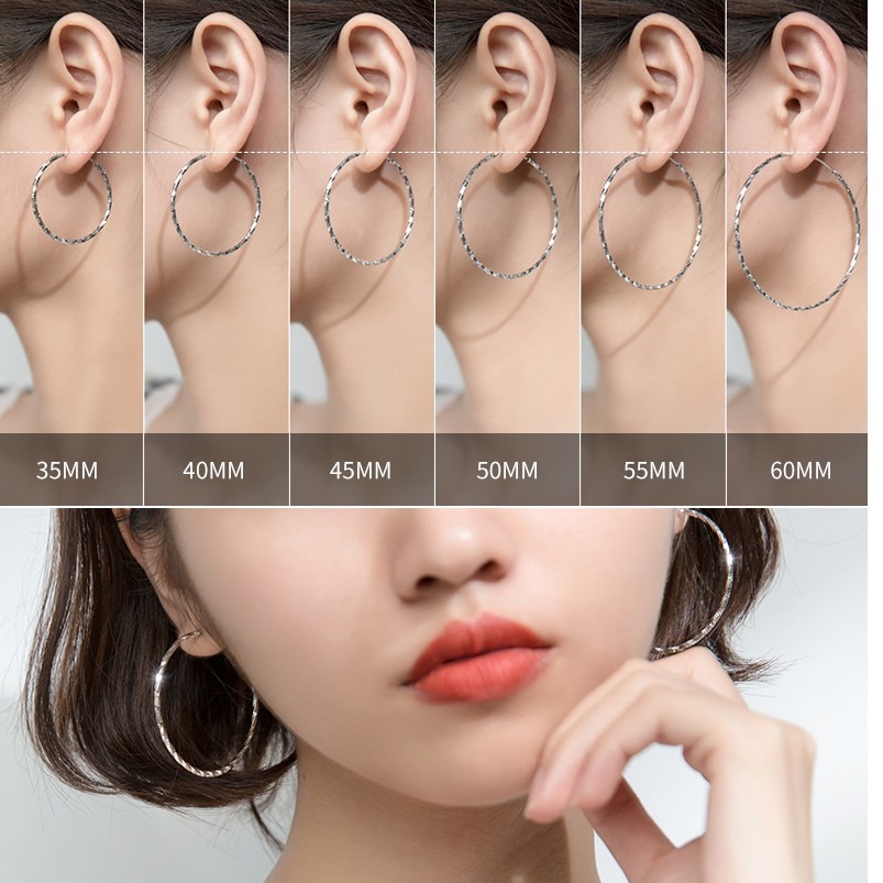 Trendy 100% 925 Sterling Silver Big Round Circle Ear Ring Earings Classic Hoops Earrings for Women Fine Jewelry