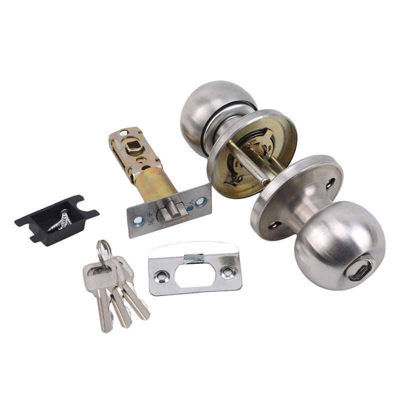 Stainless Round Door Knobs Rotation Lock Knobset Handle Stainless Steel Door Knob With Key for Bedrooms Living Rooms Bathrooms