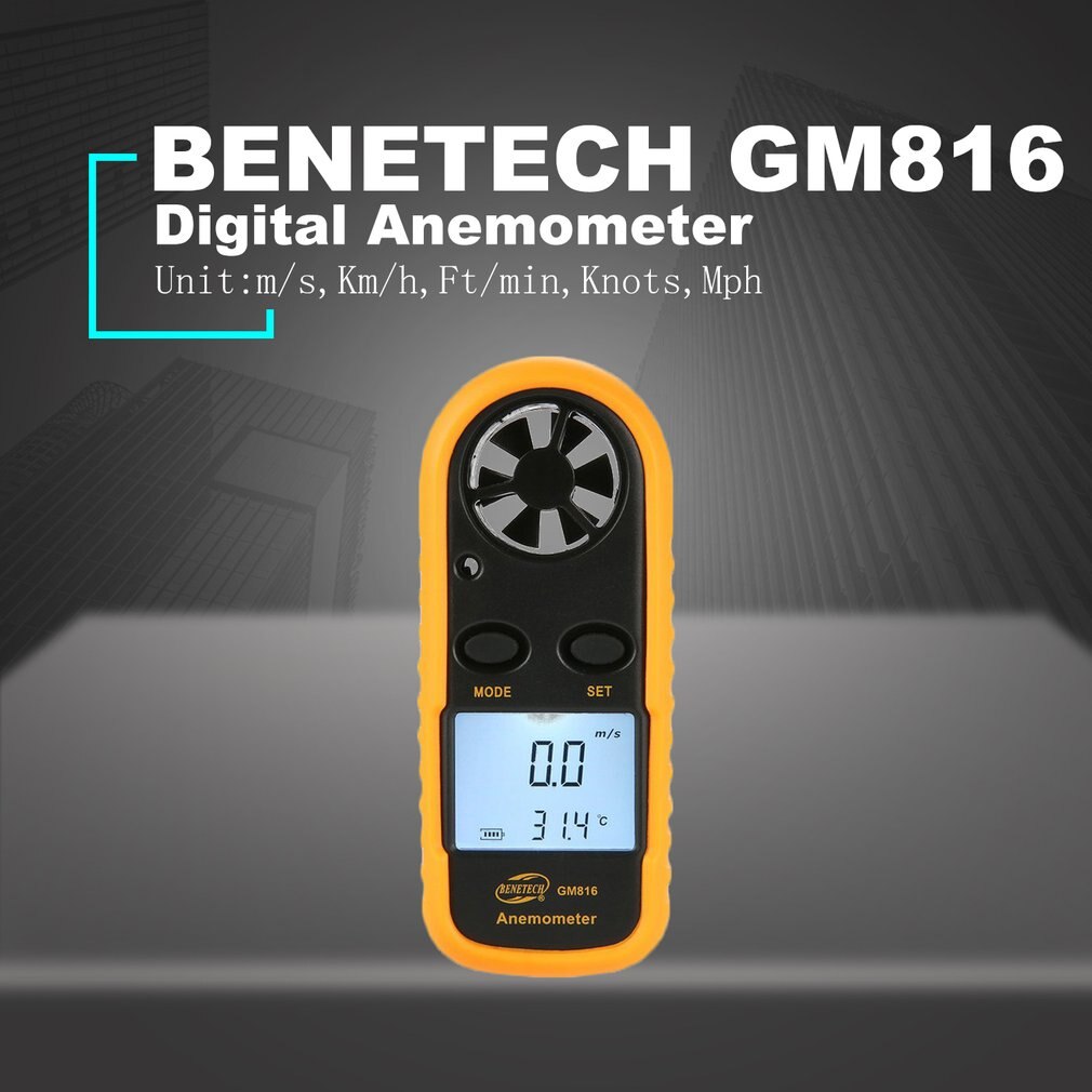 Bbenetech  gm816 digitalt anemometer vindmåler termometer lufthastighed luftstrømstemperatur vindhastighedsmåler med lcd-baggrundslys