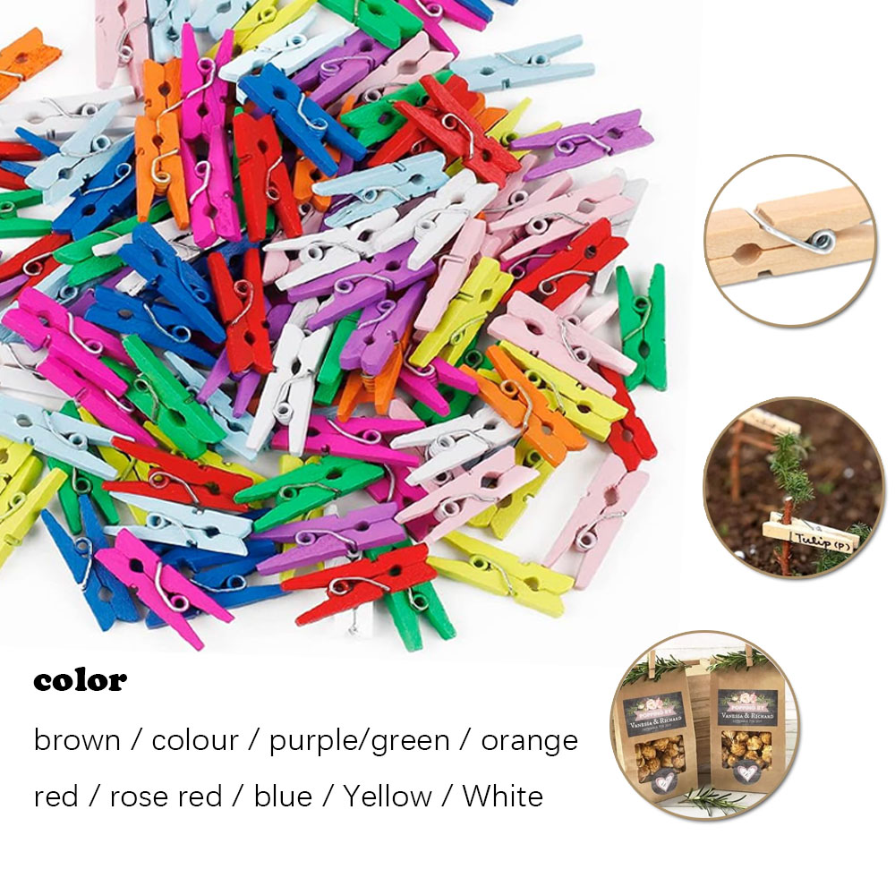 50/100 mini klesklyper i tre , , 1- cm små treklyper, hamptau til fotovegger og gjør-det-selv-håndverk.