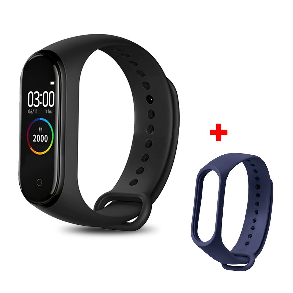 M4 Smart Band Fitness Trcker braccialetto sportivo pedometro frequenza cardiaca pressione sanguigna Bluetooth salute cinturino impermeabile Smartband: with dark blue strap