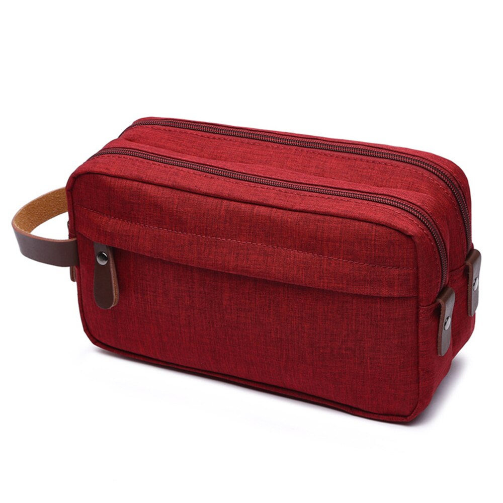 Casual Canvas Cosmetische Tas Met Lederen Handvat Reizen Mannen Wassen Scheren Vrouwen Toilettas Opslag Waterdichte Organizer Bag 2022: Rood