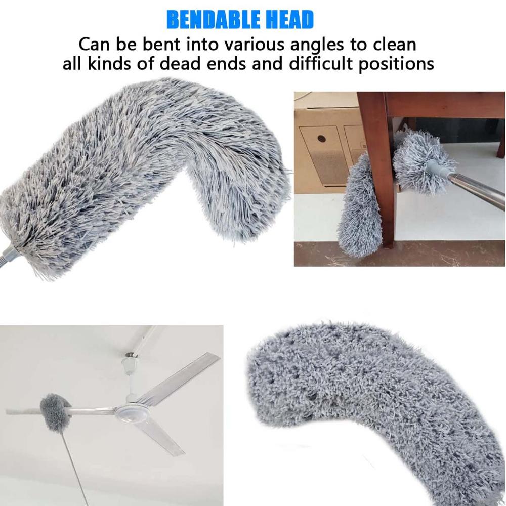 Ekstra lang mikrofiber støvsuger med teleskopisk forlængerstang og bøjeligt vaskbart hoved, fnugfri støvsuger til rengøringsværktøj til hjemmet