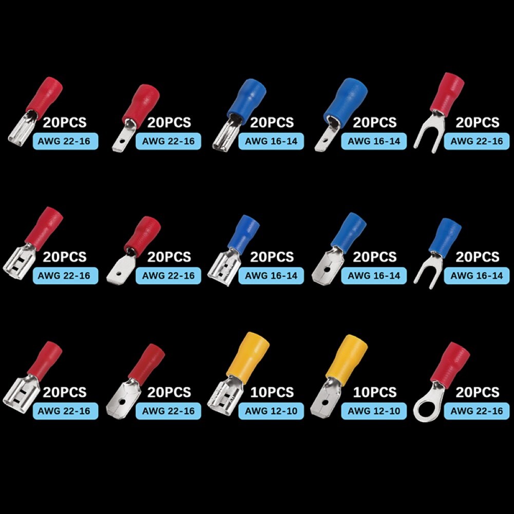 280Pcs Assorted Electrical Wire Cold-Pressure Insulated Spade Crimp Terminal