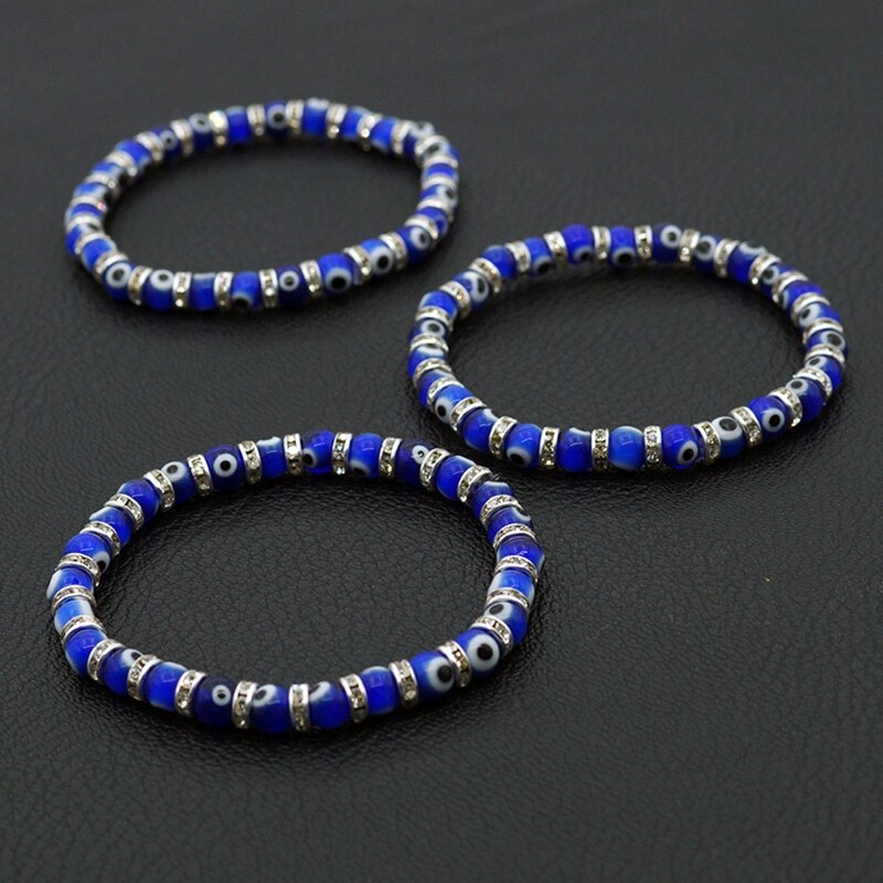 Classic Blue Evil Eyes rotonda perle di vetro braccialetto che desidera corda elastica braccialetto a catena per il regalo dei monili di modo delle donne