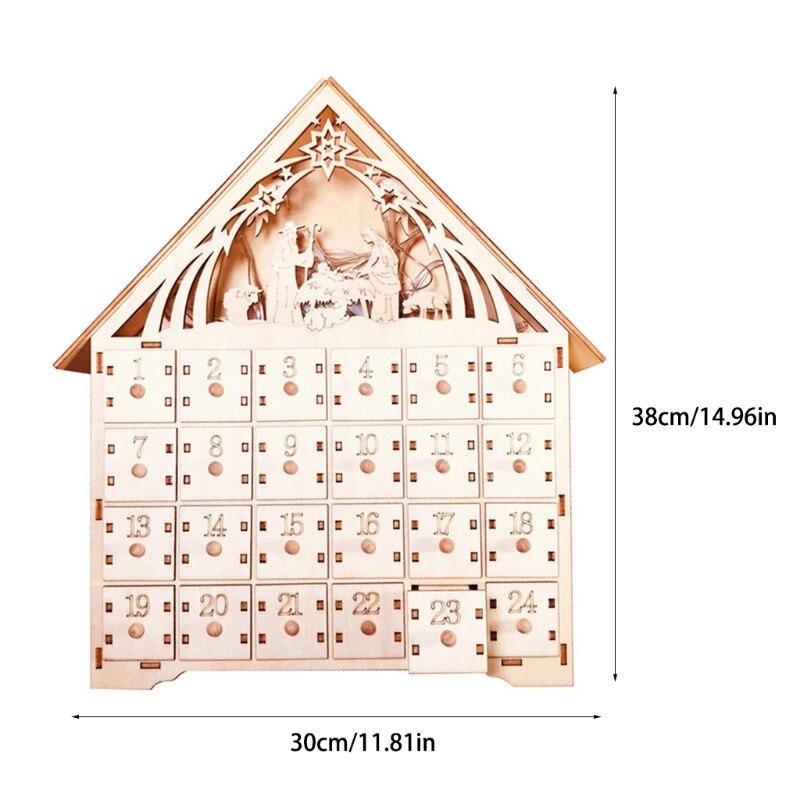Basswood Advent DIY Calendar with 4 Watercolor Pen 24 Pull-out Drawers Christmas