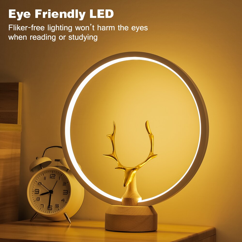 LONRISWAY LED Wood Desk Lamp, Bedroom Bedside Night Light, Dimmable Led Lighting, Home Decor, Unique House warmging Gif