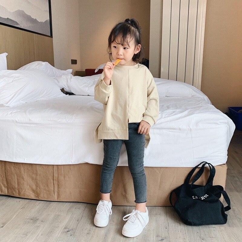 Höstkläder flickor delade västar barn koreansk version av långärmad höst västar med rund hals jacka: Beige / 8