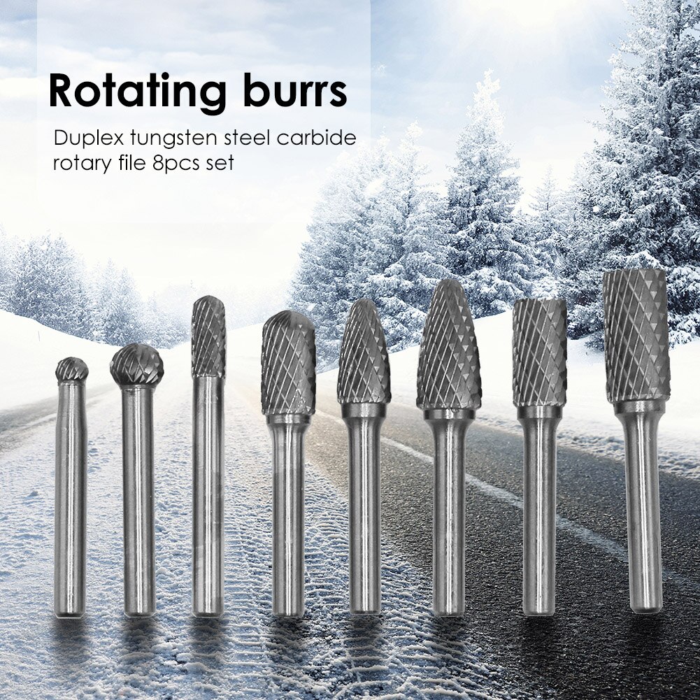 8pcs ​Tungsten Steel Rotary File Burr Rasp Drill Grinding Head Carving Tool Burrs Set for Woodworking Drilling Carving*