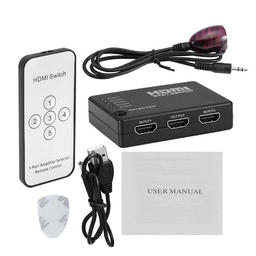 5 In 1 Hdmi Switcher HD Video Switch Splitter Adapter Met USB Kabel Voor HDTV XBox DVD Projector 3D 1080 P