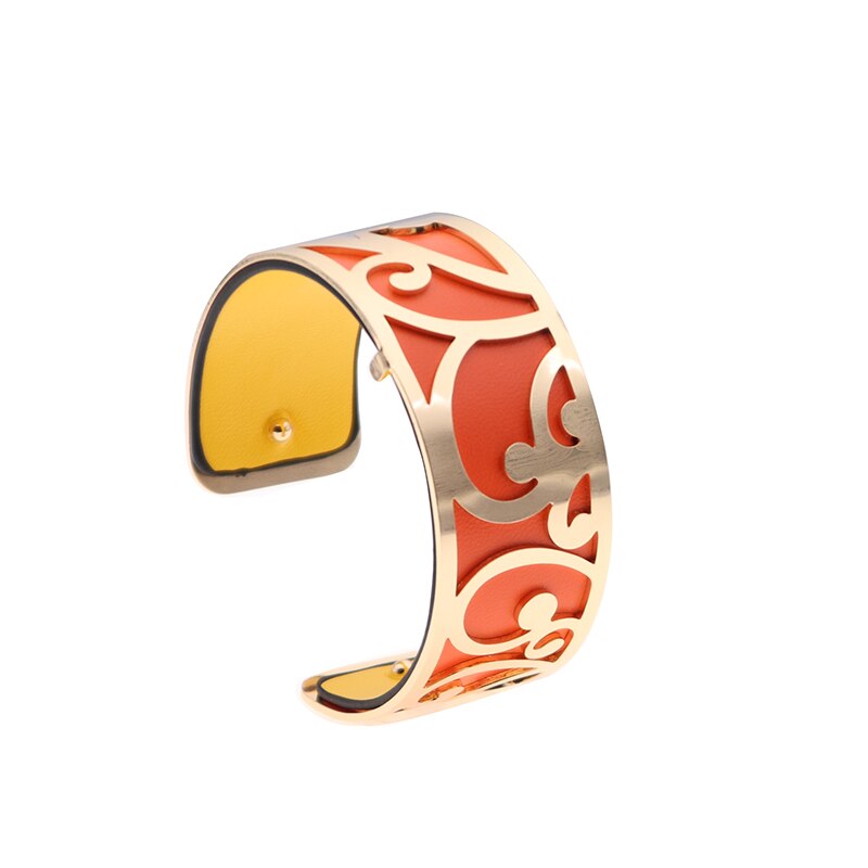 Interchangeable Leather Cuff Bracelet Bangles with Gold Color Flower Shaped Manchette Femme Bijoux Bracelet for Women: WZ0231