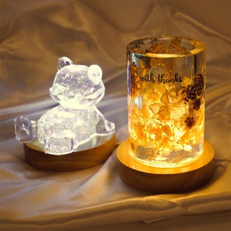 Handmade LED Wood Resin Display Base Round Wooden Night Base Resin Ornament Stand DIY Night Light Resin Art Crafts