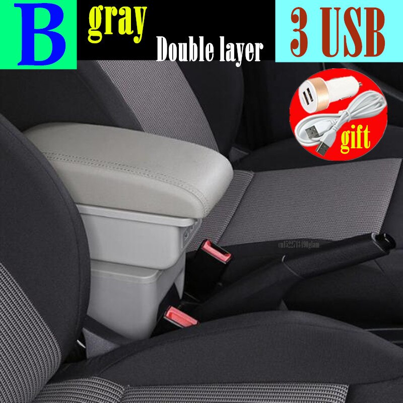 Für Seat Ibiza Armlehne Box Für Ibiza 6j Ibiza 6L Center konsole zentralen Speicher inhalt Lagerung box mit USB LED produkte Arm Rest: B style gray