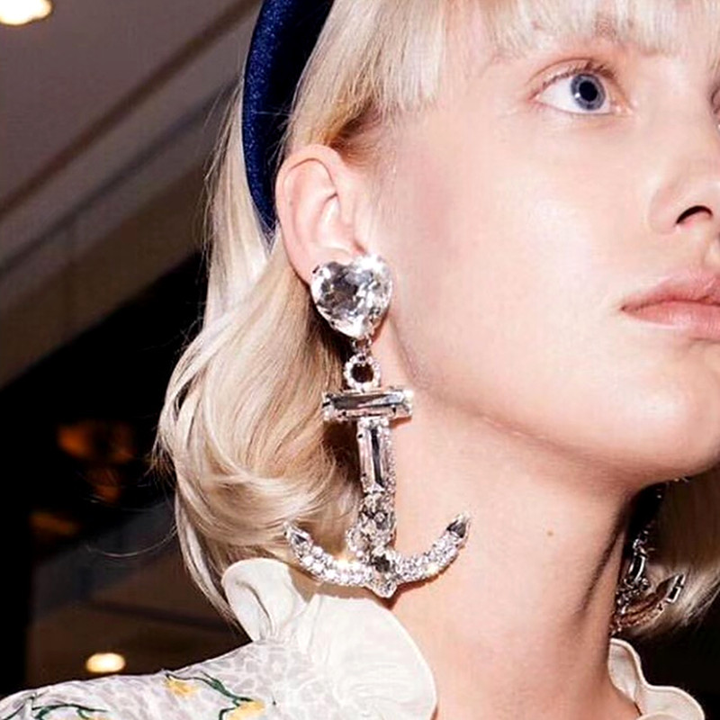 Glas Kristall Großen Anker Charme Tropfen Baumeln Ohrringe Für Frauen Schmuck Trendy Erklärung Ohrringe Zubehör
