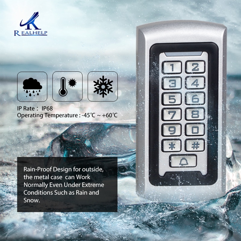 Realhelp Access Control System Card Reader 3-10cm 125khz IP68 Metal Reader Standalone Access Control Keypad Code Entrance Guard